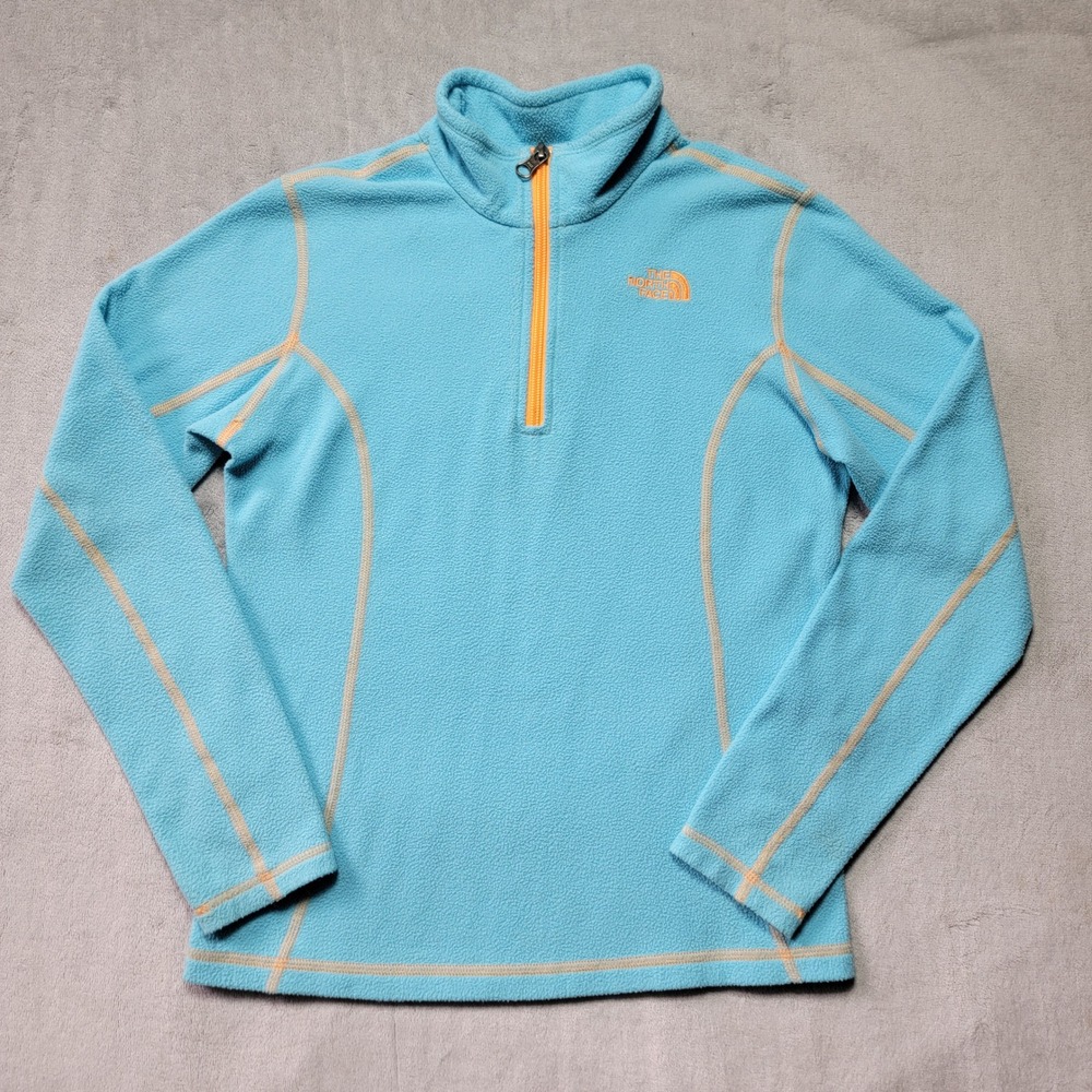 The North Face Girls Size M 10/12 Blue Orange 1/4 Zip Fleece Pullover Sweater